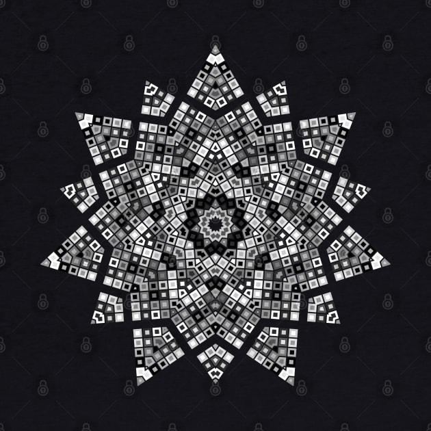 Star Burst Kaleidoscope | Geometric Hexagon Pattern White Black by aRtVerse